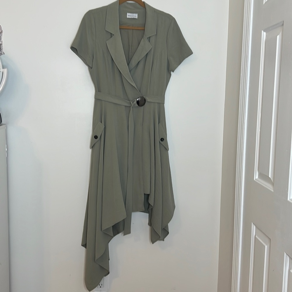 Chriselle x JOA green assymetrical trench dress